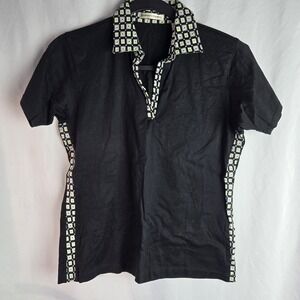 Vtg Fairway & Greene Womens Medium Black Geo Print Short Sleeve Golf Polo Shirt